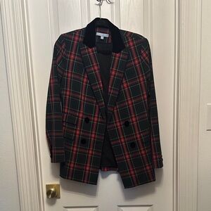 ANTONIO MELANI Red & Green Plaid Double-Breasted Blazer